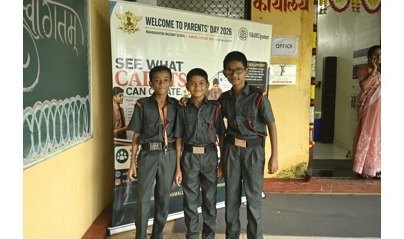 Cadets by a classroom blackboard at the event